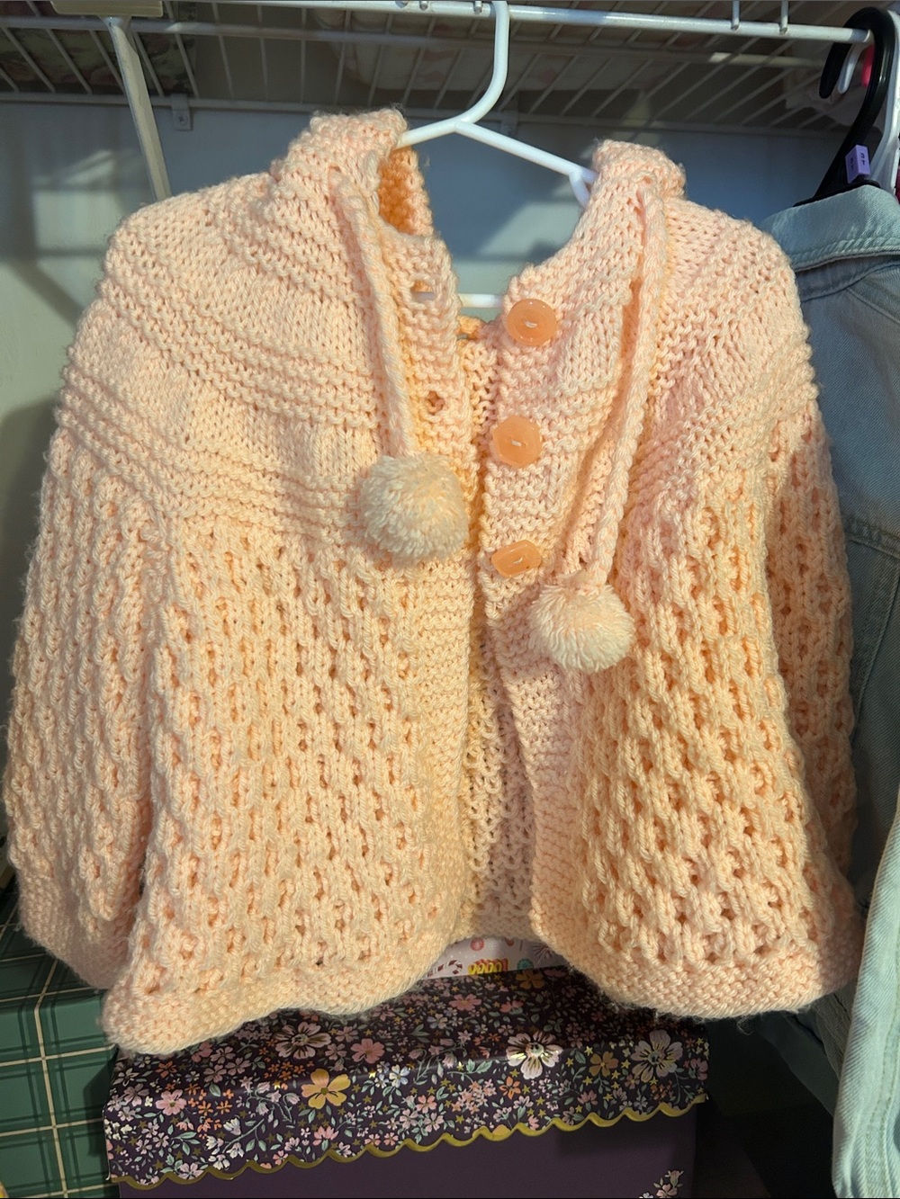 Peach Knit Pom-Pom Baby Cardigan Jacket